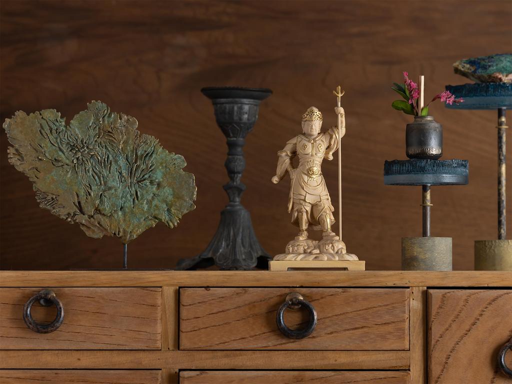 Tiny Doroashi 11cm Buddha Wood Buddha Statue Kenshin Tamonten Doroashi Bishamonten Buddha, Bishamonten, (wood Boxwood) - Statue, Figure, Carving,