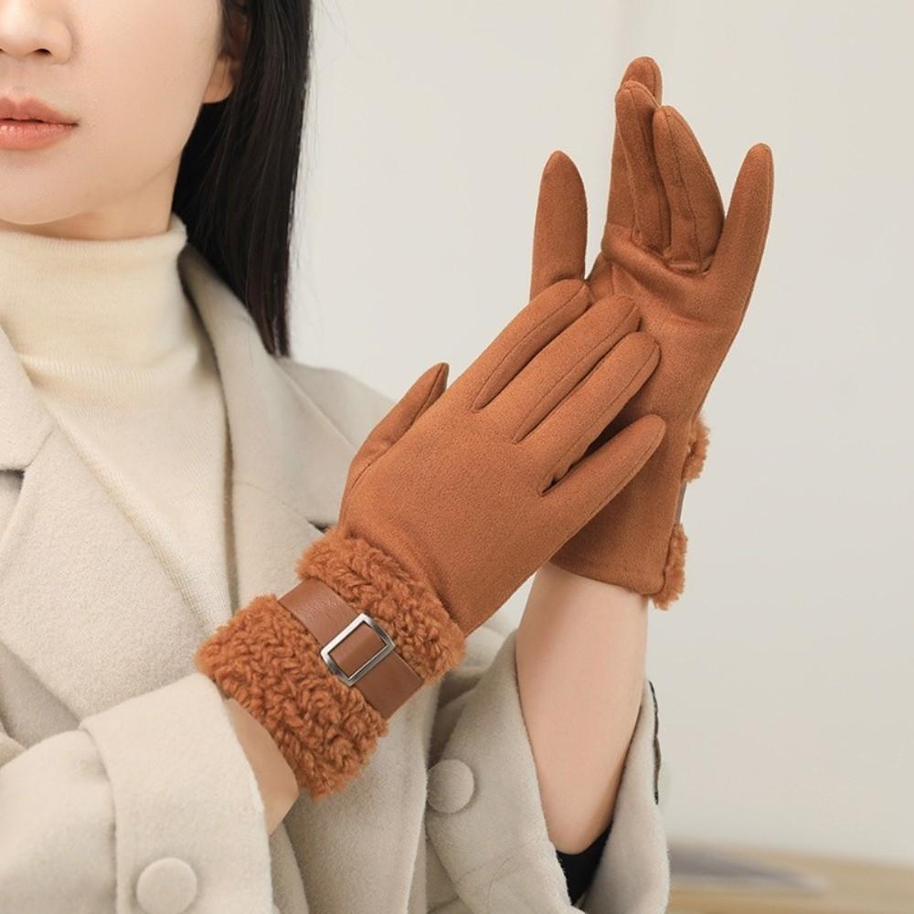 Fleece Women Suede Gloves Windproof Cycling Mittens Fashion Winter Women's Gloves Mom