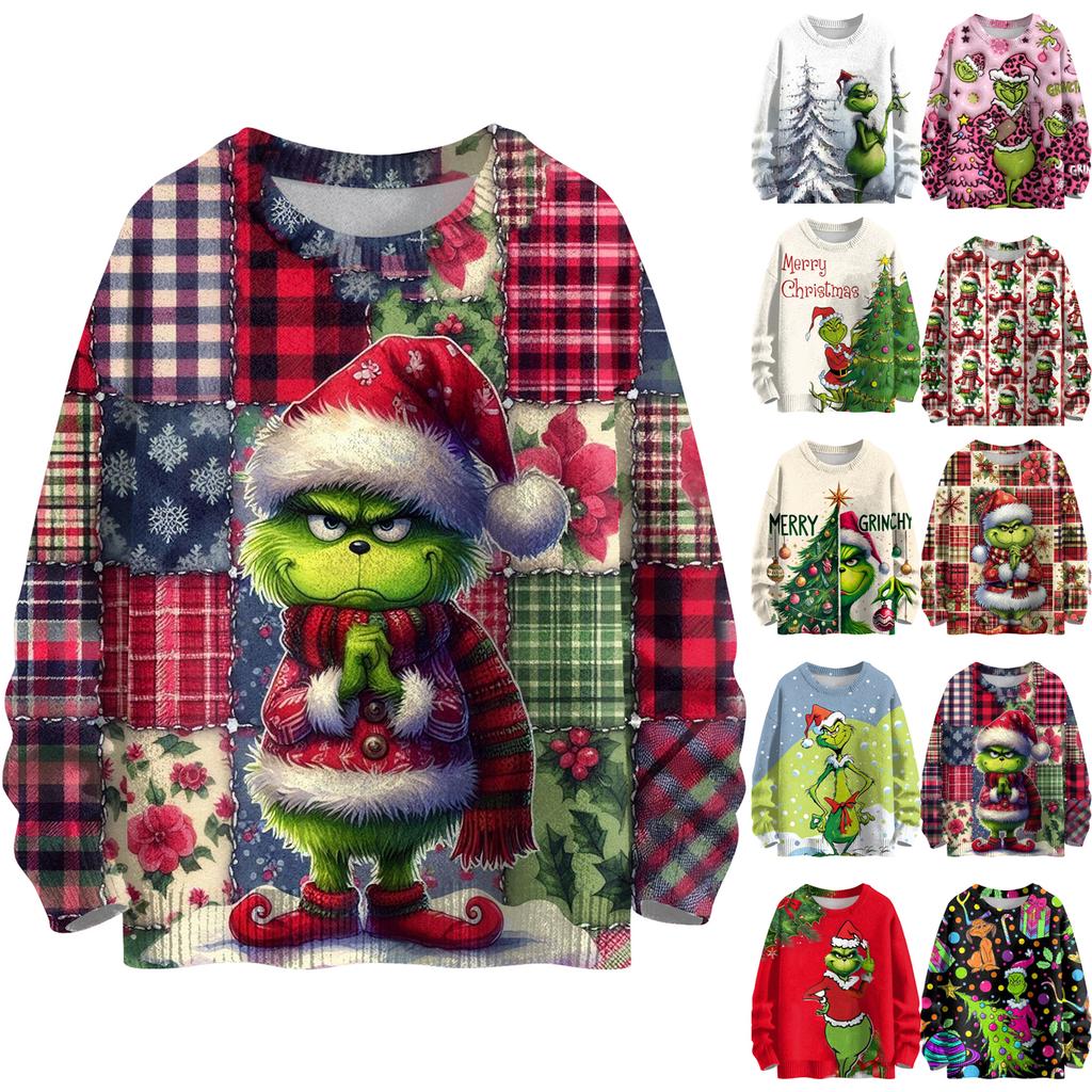 Ladies' Fashionable Casual Long Sleeved Christmas Cute Printed Round Neck Knitted Yarn
