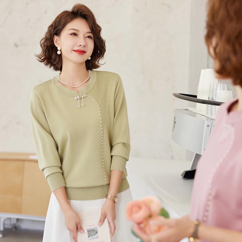 Pasite Women s New Chinese Style Loose-fit Round Neck Knit Top XL