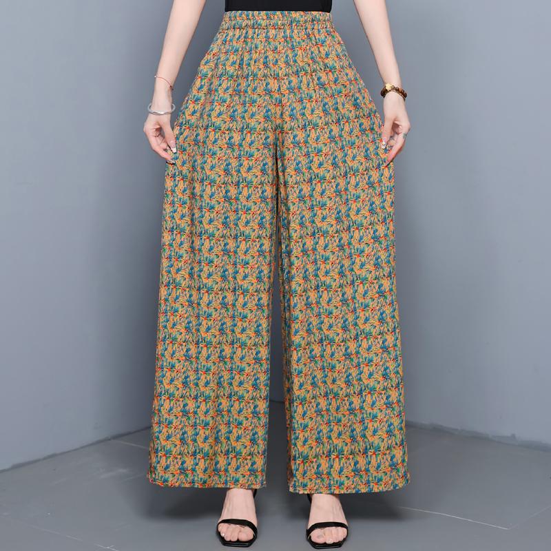 Summer Wide Leg Pants for Women High Waist Vintage Clothes Plus Size Loose Elastic Waist Casual Pants