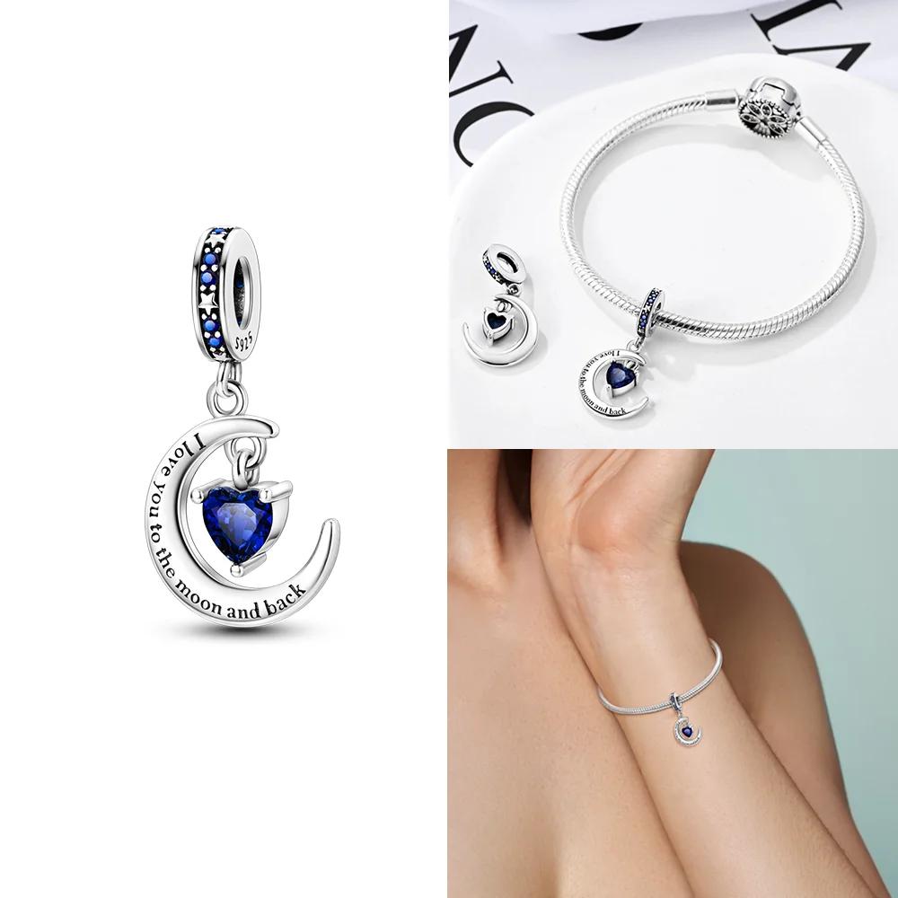 925 Silver Cat Moon Love Heart Charms Beads for Women Jewelry Making Fashion Pendant Bracelet DIY Accessories