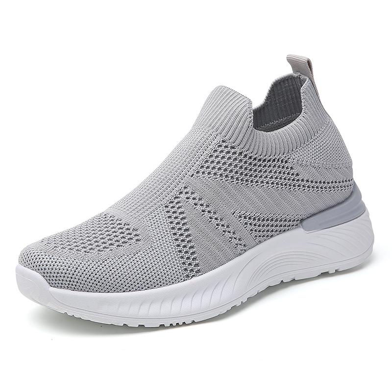 Breathable Mesh Women's Running Shoes Knitted Casual Sneakers Soft Walking Shoes Slip-on Flats Socks Shoes