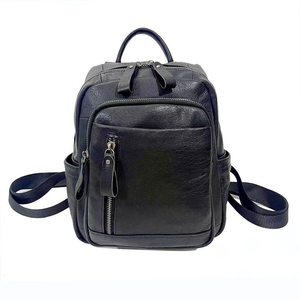 Leather Backpack Women'S Schoolbag Black Soft Cowhide Casual Backpack Small Women Travel Backpack