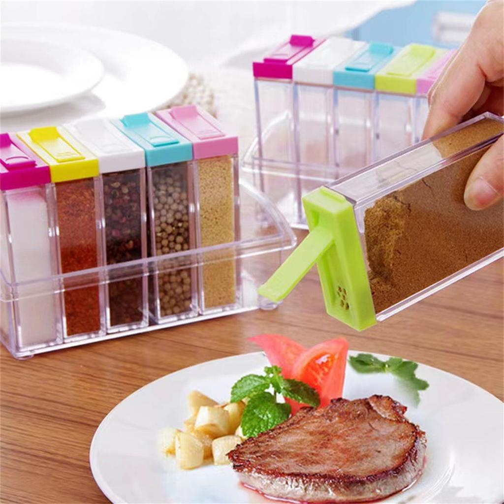 Transparent Spice Jar Set Kitchen Storage Container Creative Salt Shaker Food Grade Plastic