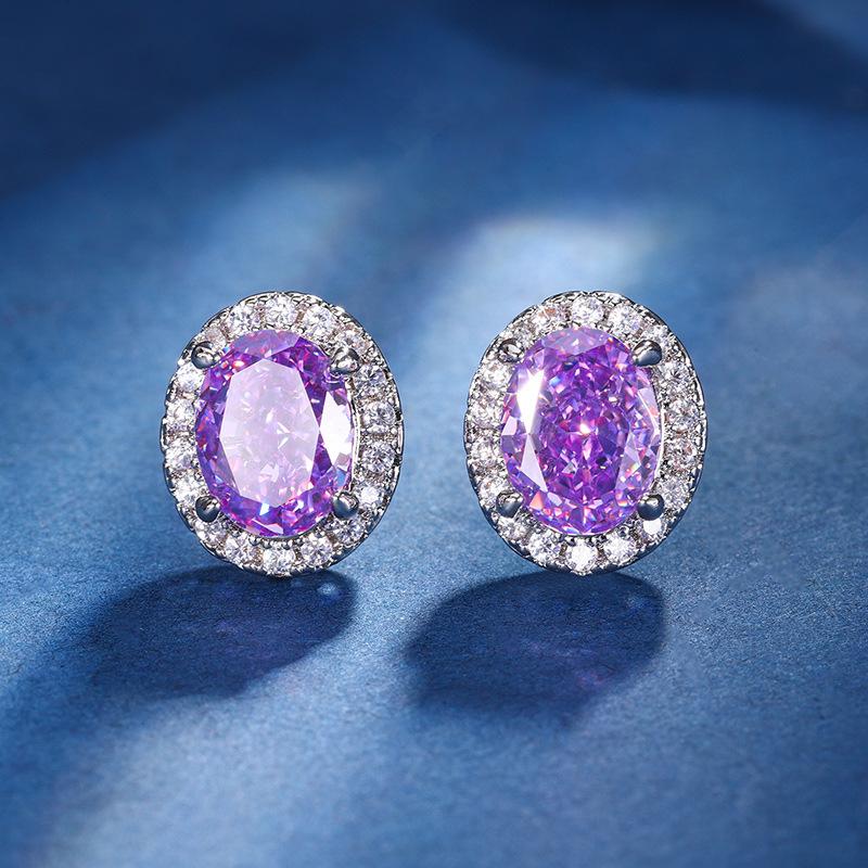 

Jewelry High Carbon Diamond Ice Flower Cut Copper Egg-Shaped Niche Stud Earrings Main Stone 7 * 9