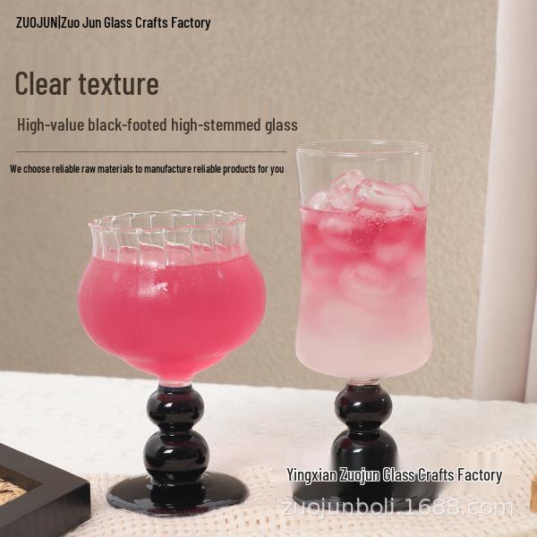 Vintage Black Glass Goblet: Elegant Retro Red Wine & Juice Cup