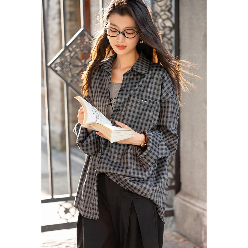 Mokana Korean Style Plaid Long Sleeve Shirt & Vest Women's Set