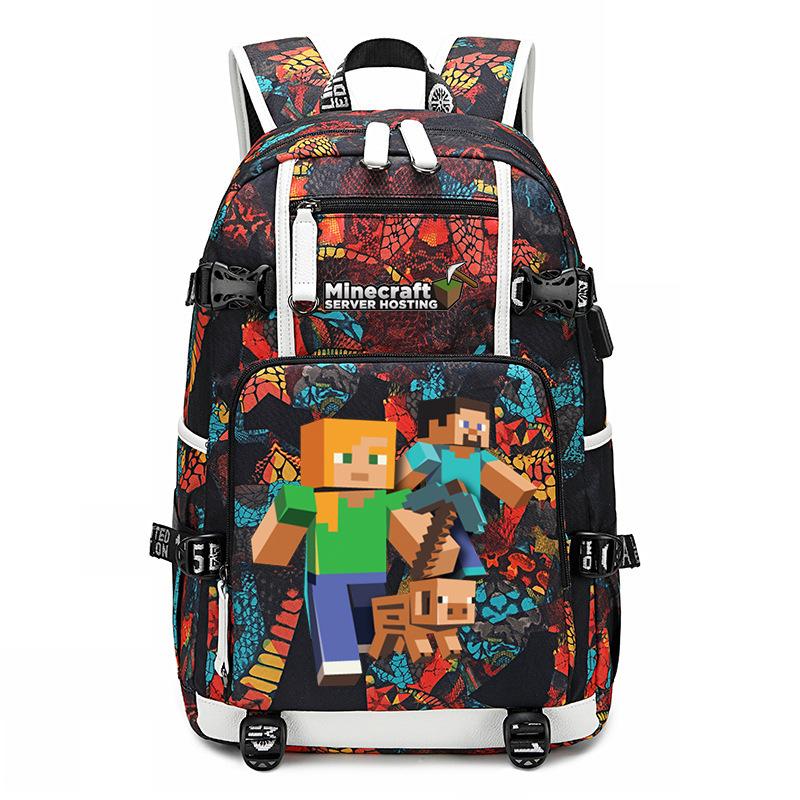 Hot Selling Minecraft Game Peripheral Printed Backpack Outdoor Large Capacity Travel Bag