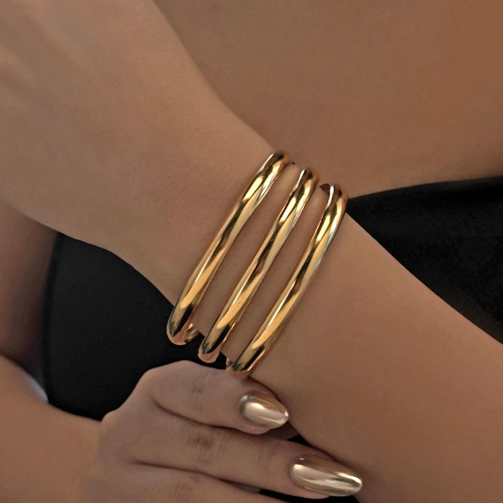 Edelstahl Unregelmäßig Texturiert Hohl Kette Geformt Manschettenarmbänder Für Frauen Männer Einfach Punk Geometrisch Verdreht Armreif Schmuck