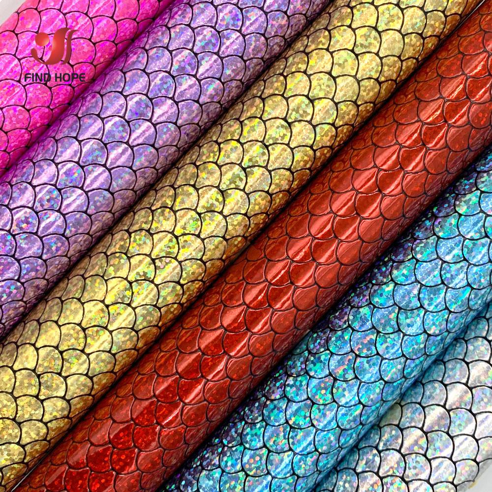 Holographic Iridescent Sparkle Mermaid Scale PU Faux Leatherette Fabric Foil DIY Bow Bags Craft Making Earring Handmade