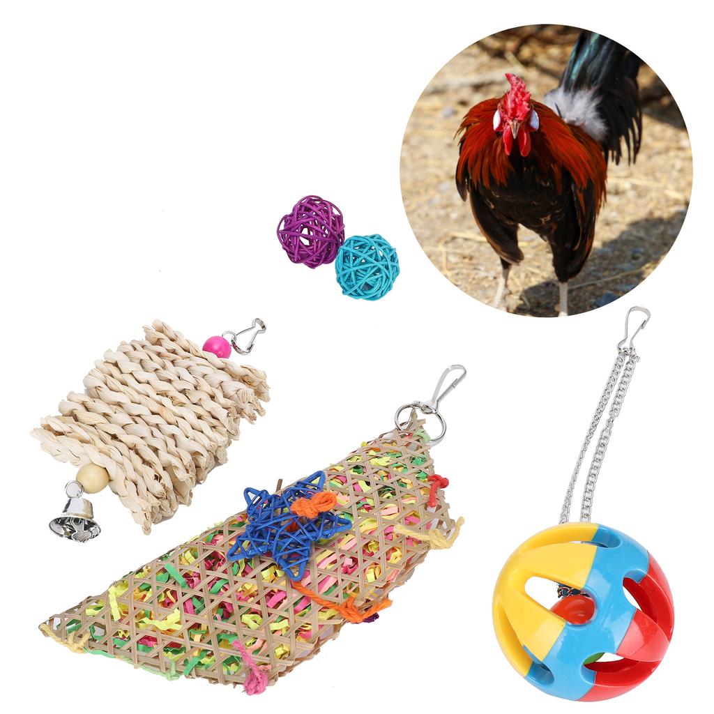 5pcs Foraging Toys Colorful Shred Bell Ball Basket Chewing for Pet Chicken Parrot  Bird