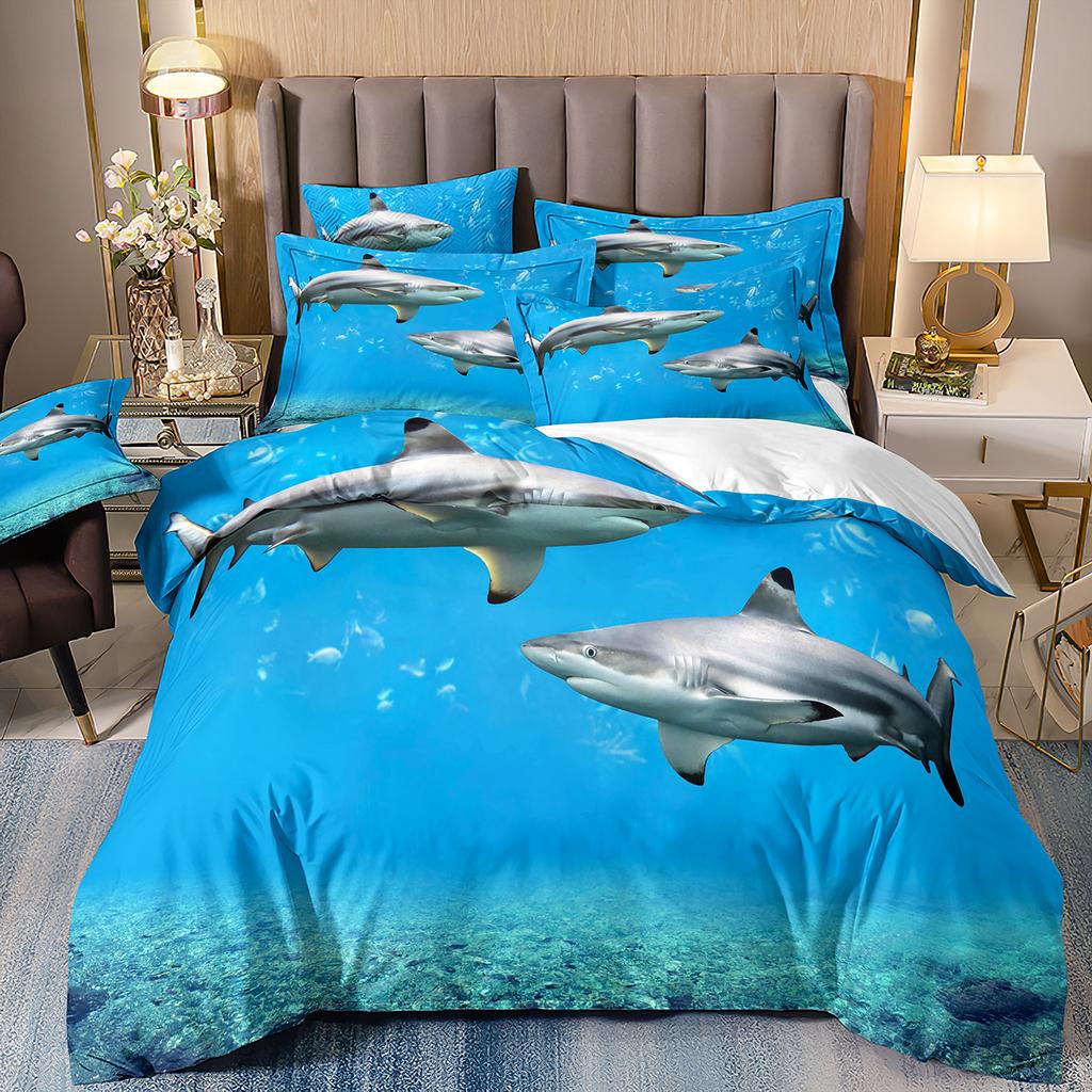 3D-gedruckte Heimtextilien Bettwäsche Delfin Meeresschildkröte Meerestier Quilt-Set Dreiteiliges Set