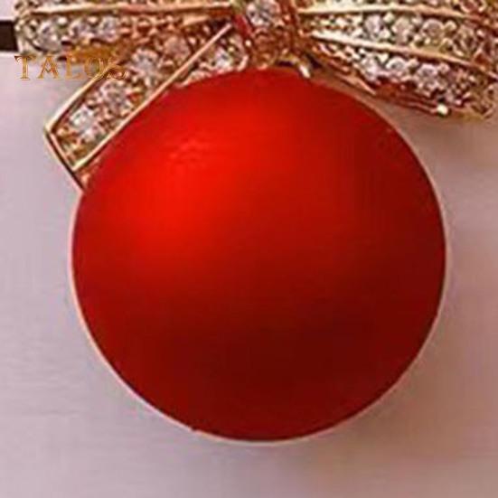 1 Pair Women Earrings Rhinestone Bow Red Faux Pearl Stud Earrings New Year Ear Studs Prom Dating Party Earrings New Year Gift