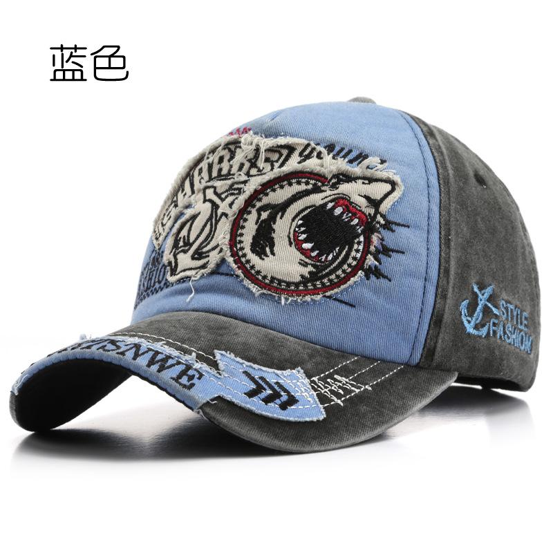 

Новая вышитая джинсовая кепка с акулой, выстиранная, модная, персонализированная бейсболка, кепка от солнца, кепка для защиты от солнца Adjustable синий