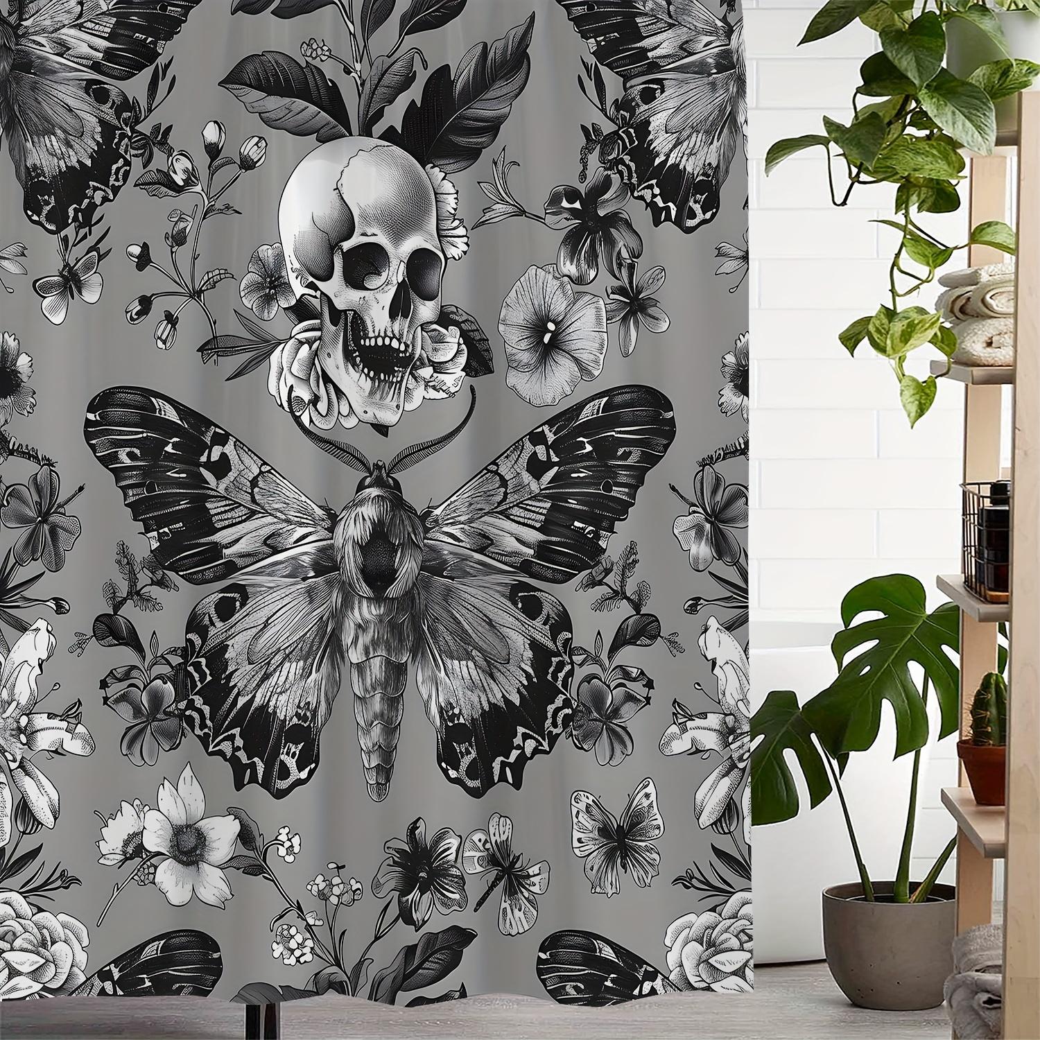 

Vintage Halloween Butterfly Skull Print Shower Curtain, Includes 12 Hooks Curtain for Windows 90x180cm