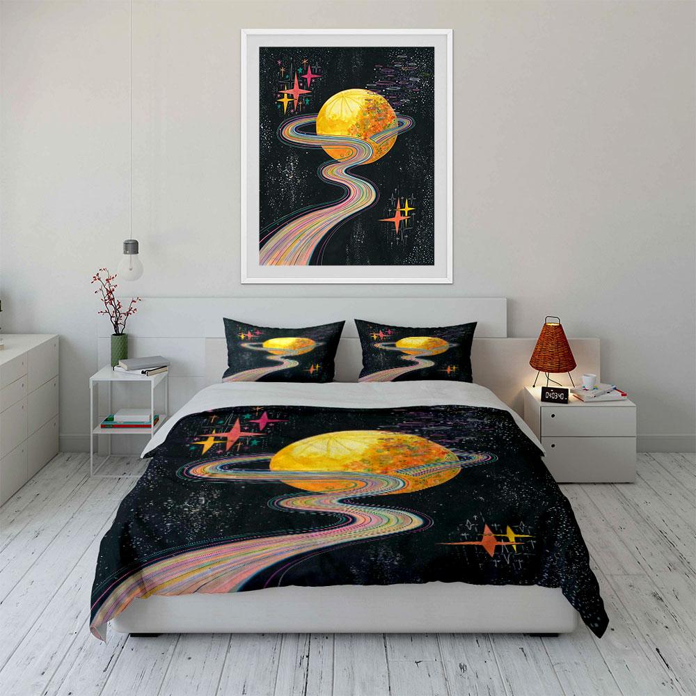 Yellow Planet, Rainbow Rings. Bedding Sets Duvet Cover Sets Duvet Covers Pillowcases(1 * Duvet Cover 2 * Pillowcases Without Duvet Insert)