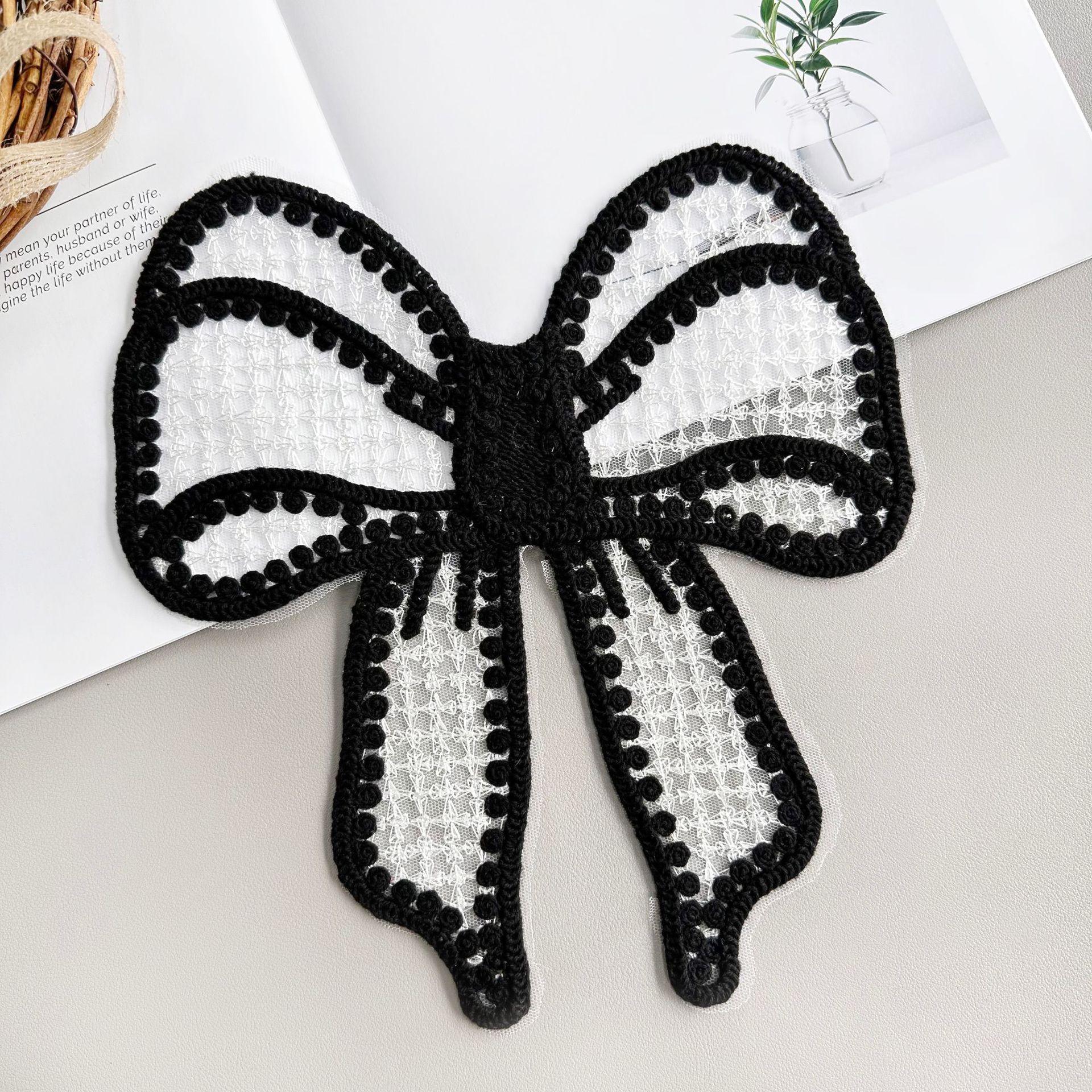 

Mesh Lace Bow Diy Patch Sticker Clothing Top Sweater T-Shirt Decorative Accessories Cloth Sticker Accessories 55805 black white background