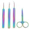 4pcs Nail Art Tweezers Stainless Steel Straight Curved Tweezers Nail Scissors Tools Set