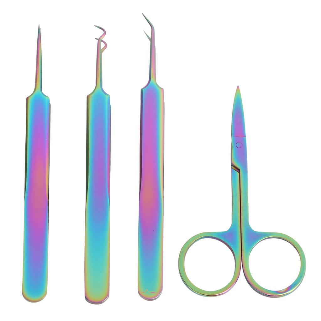 4pcs Nail Art Tweezers Stainless Steel Straight Curved Tweezers Nail Scissors Tools Set
