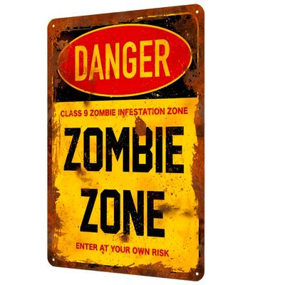 Vintage Zombie Zone Danger Tin Sign, Metal Poster Iron Wall Decor for Bar Garage Entertainment Area