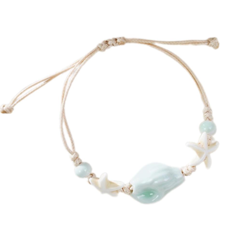 Ocean Theme Ceramic Starfish Conch Braided Bracelet Lightweight Handchain Jewelry For Women Beach Party Daily Wear