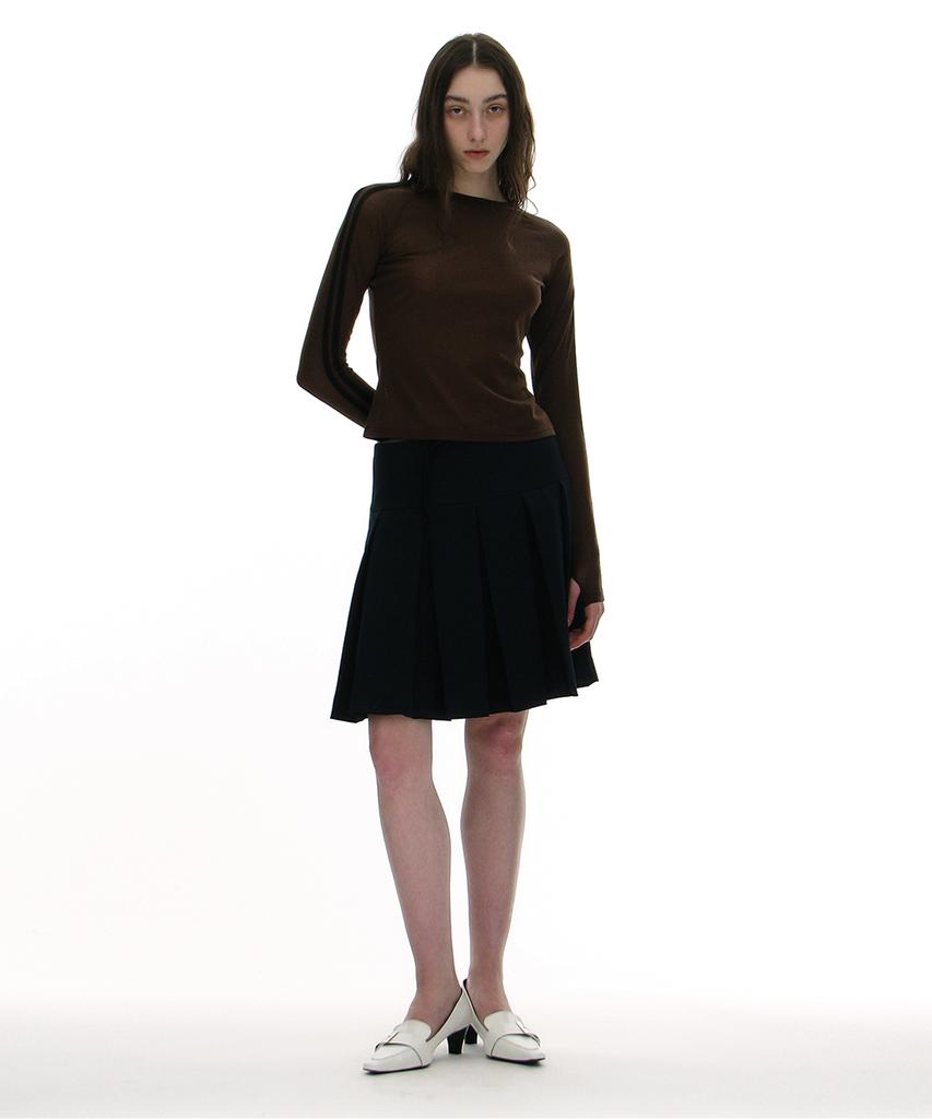 Partimento Woman Belted Pleated Skirt_Navy