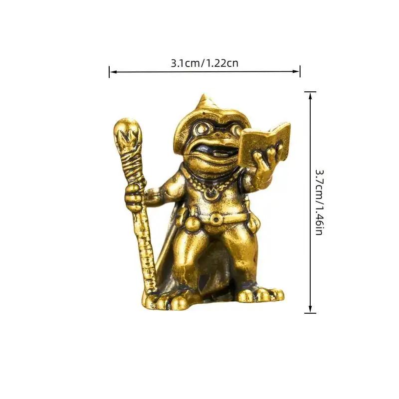 Vintage mosazná žába čaroděj socha žába držící kouzelnou hůlku ozdoba malé zvířecí figurky domácí kancelář dekorace ozdoby do auta