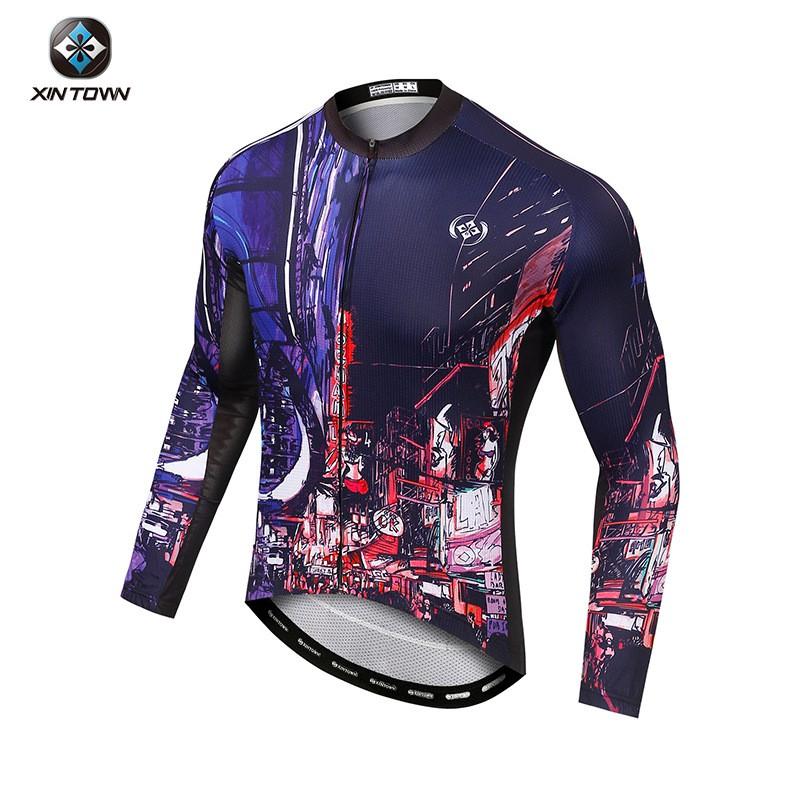 Mens Long Sleeve Cycling Jersey Moisture Wicking Bike Wear Road Riding Top