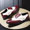 Men's Brogue Leather Shoes: Large Size, Color-Block, Trendy Formal Footwear