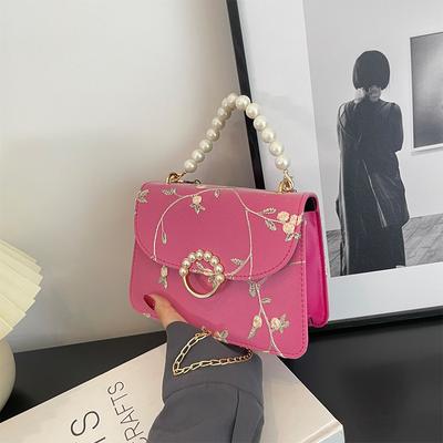 Simple and Fashionable Pearl Portable Small Square Bag for Women 2025 Summer Trendy New Lace Chain Single Shoulder Oblique Span Small Square Bag