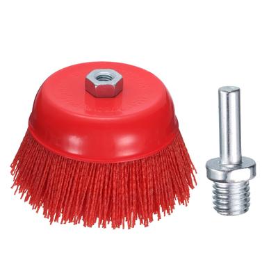 Uxcell Nylon Filament Wire Cup Brush with Threaded Arbor and Drill for Removal and Surface Polishing 6-inch Set, 5/8-11 Adapter, Rust/Corrosion/Paint