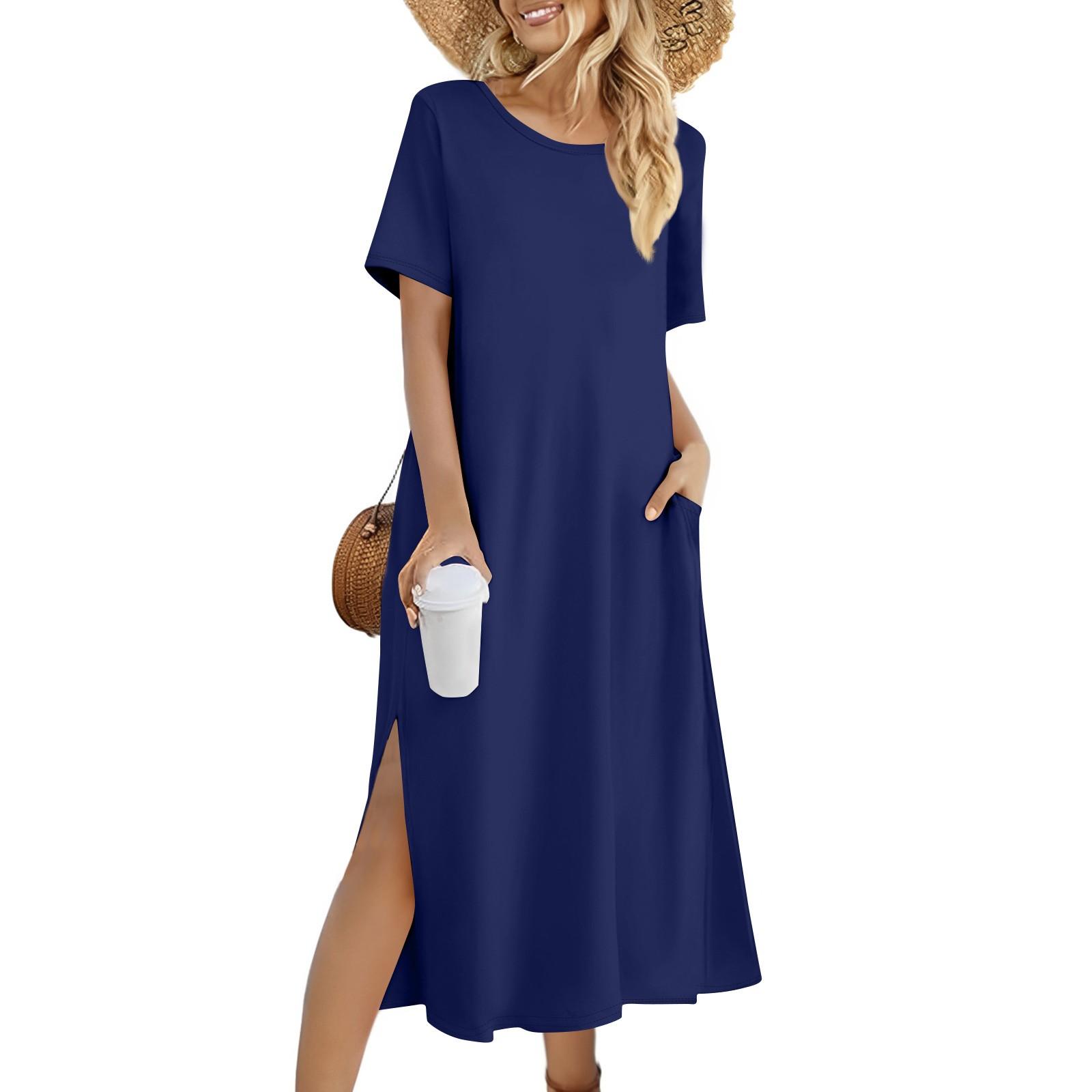 Ladies Fashion Summer Color Dress Casual Beach Dress Dress Slim Holiday Dress XXXL