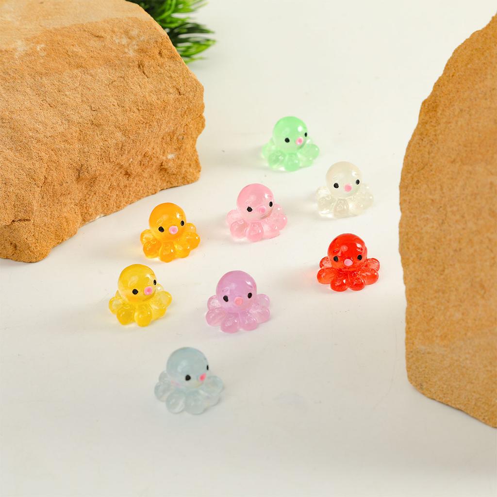 Pcs 10 Glow-In-The-Dark Cute Octopus Resin Desktop Decorations Ornaments Diy Handmade Hairpin Keychain Accessories Toys