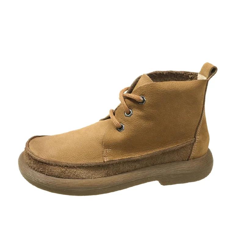 Fashion 2025 Hot Sale Shoes for Women Lace Up Women's Boots Winter Round Toe Solid Flock Naked Boots Low-heeled Concise Fashion Boots