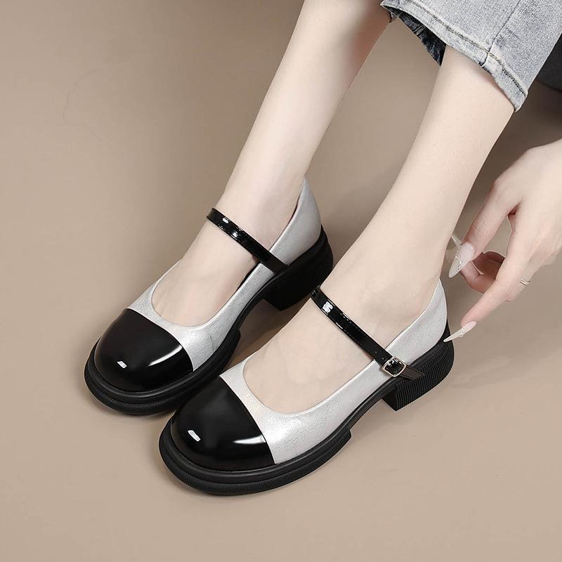 Fashion Mary Jane Shoes Single Shoes Spring and Summer New Thick Sole Simple Women's Shoes Leather French Everything