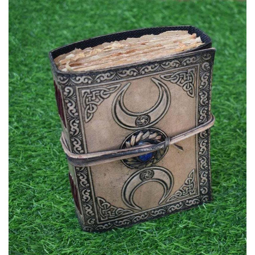 Antikes Dreifach-Mondstein handgefertigtes Lederjournal Vintage-Seiten Schlichte weiße Seiten 200 Seiten LEDER-TAGEBUCH Messing C-VERSCHLUSS