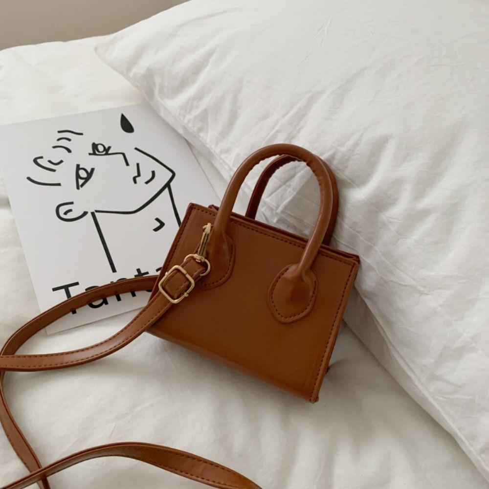 PU Leather Mini Handbag Solid Color Flap Shoulder Purse Korean Style Small Square Bag  Work Women