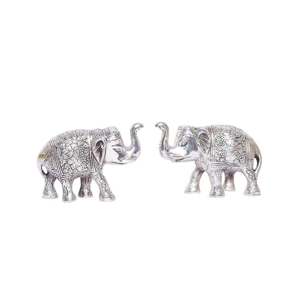 Metal Elephant Polish Set for Showpiece Enhance Your Home, Office, Table Decorative (Silver, Medium) - 2 Pieces