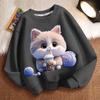 Cute Milk Tea Cat Round-neck Sweatshirt for Children, Fashionable Long-sleeved Casual Sweatshirt for Boys and Girls in Spring and Autumn
