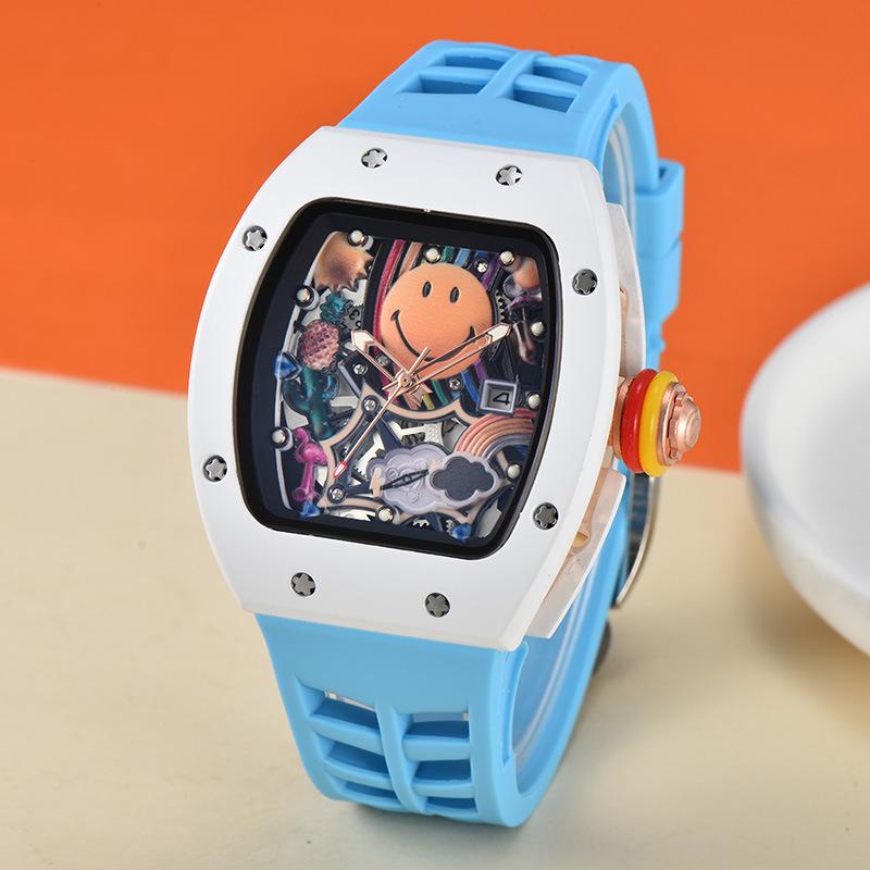 Herren-Quarzuhr mit Zifferblatt in Weißweinrot, tonnenförmig, mit Kalender und Sekundenzeiger