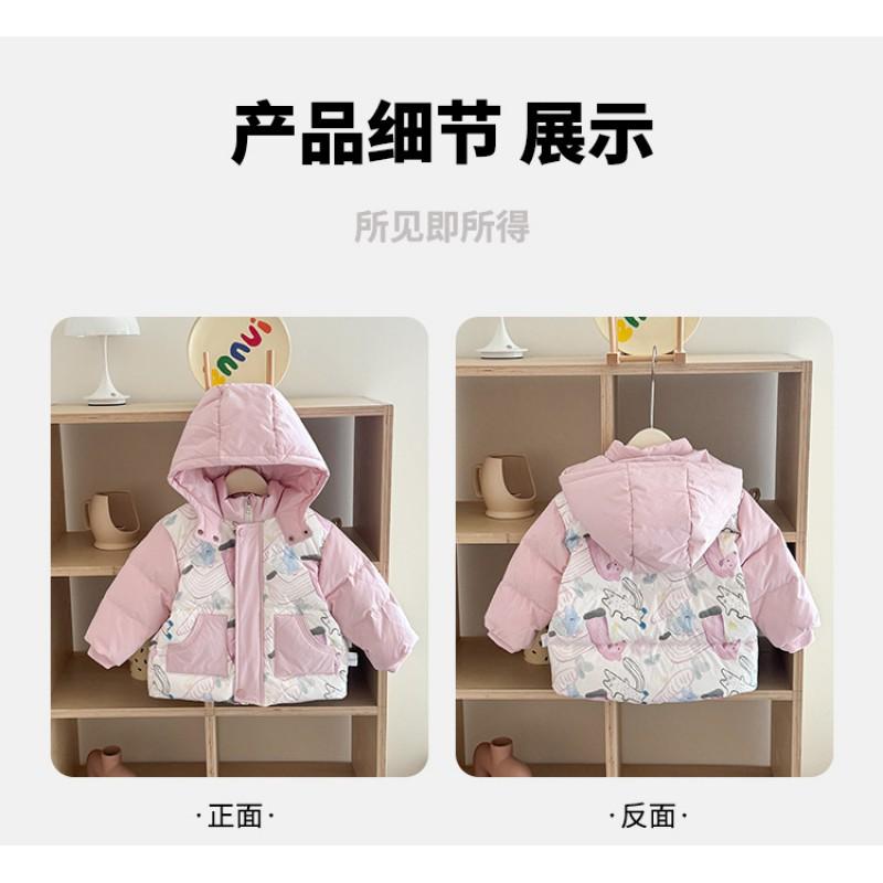 Girls Winter Down Jacket 1-3 Years Old Thick Warm Hooded Outerwear Toddlers 90g Fill 86-90% White Duck