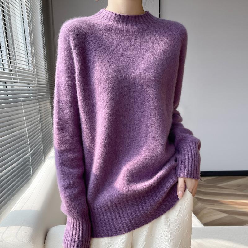 New autumn elegant style wool pullover half turtleneck loose sweater women's cardigan