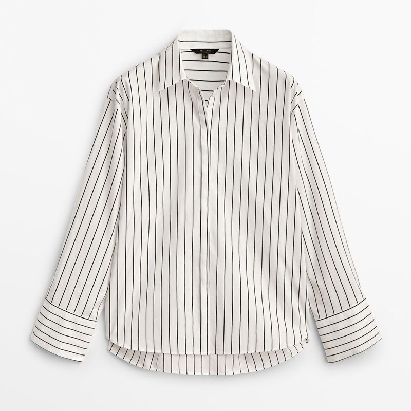 

MD Women s Clothing 2023 Summer New Loose Polo Collar Cotton Striped Long Sleeved Shirt Women 05117846401 Stripes Shirt L