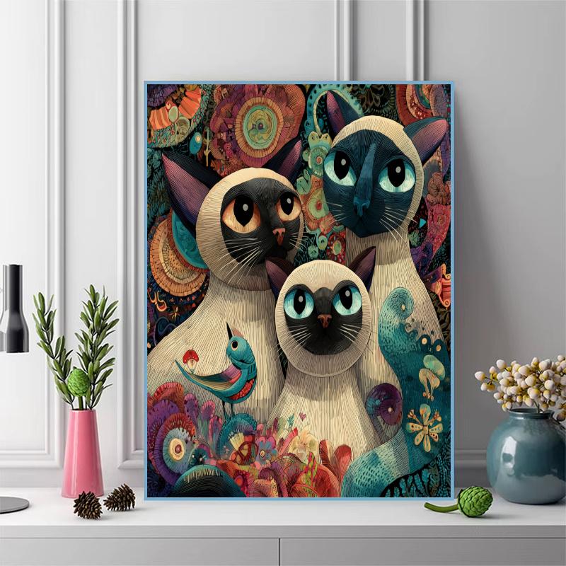Colorful Siamese cat Pattern 3pcs 100% Round Full Drill 5D DIY Diamond Painting Embroidery Cross Stitch Rhinestone Décor