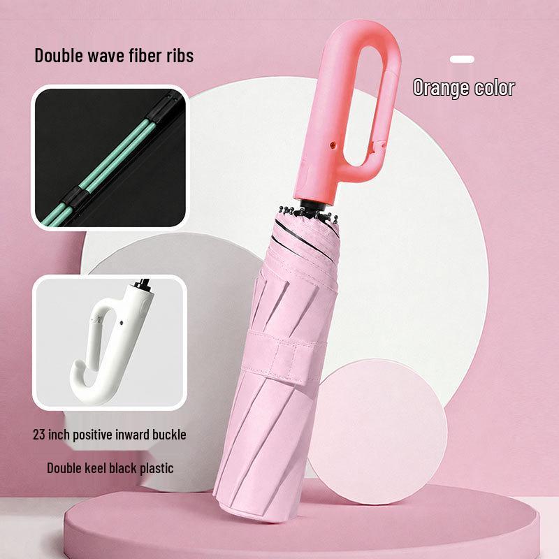 Fully Automatic Black Folding Umbrella - Three-Fold Design with Eight Ribs, Black Glue Coating for Sun and Rain Protection, Portable for Commuting.