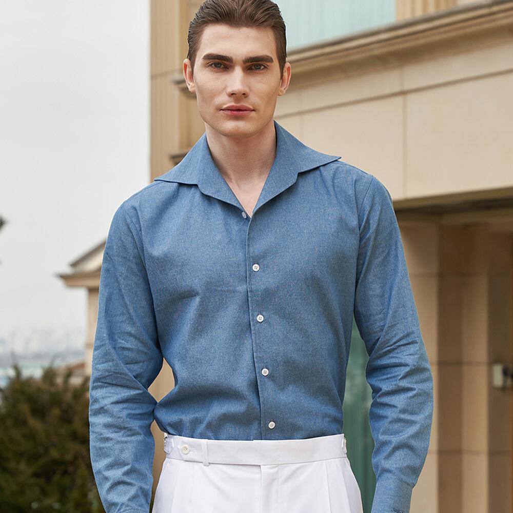 Olkeullaesig Alcsh013 Milano One-Piece Collar Denim Shirt_L.Blue