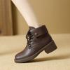 2025 New Boots Woman Retro Mid Heeled Short Boots with Lace Up Thick Heels with Low Heels Casual and Fashionable Ankle Boots