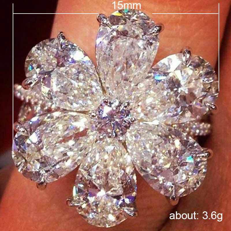 White Zircon Teardrop Ring: Snowflake Flower Design for European and American Women - Perfect Christmas Jewelry
