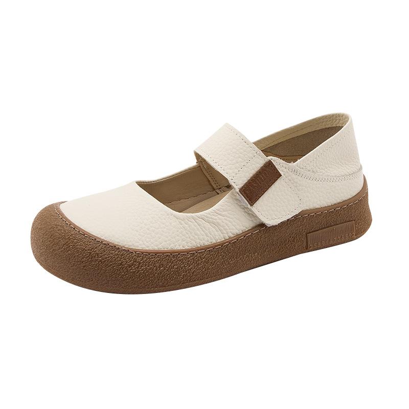 First layer cowhide retro Mary Jane shoes women's shoes 2025 Korean version Velcro flat casual shoes genuine leather mother shoes
